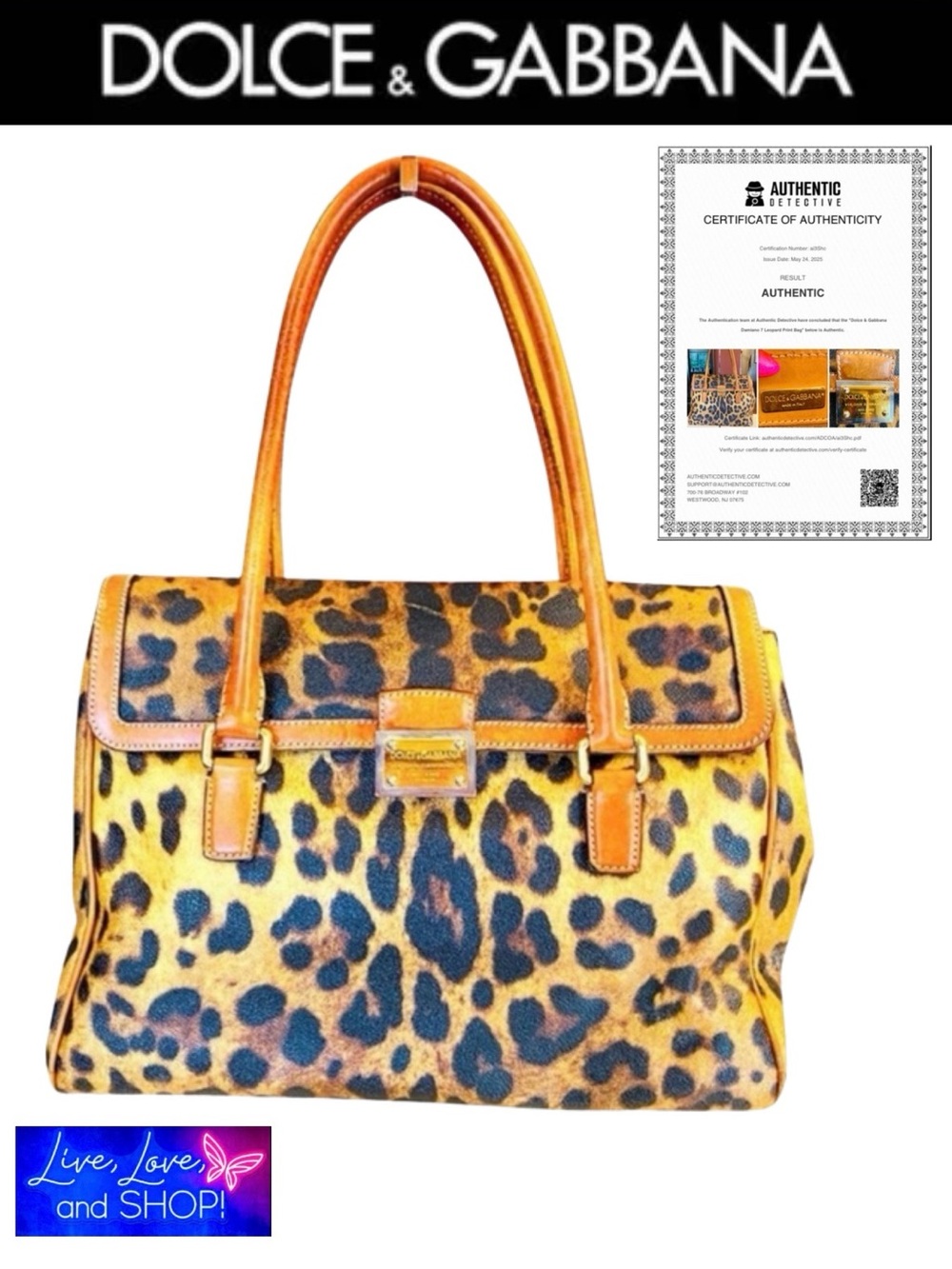DOLCE & GABBANA Damiano 7 Leopard Print Bag w/COA. Vintage. EUC